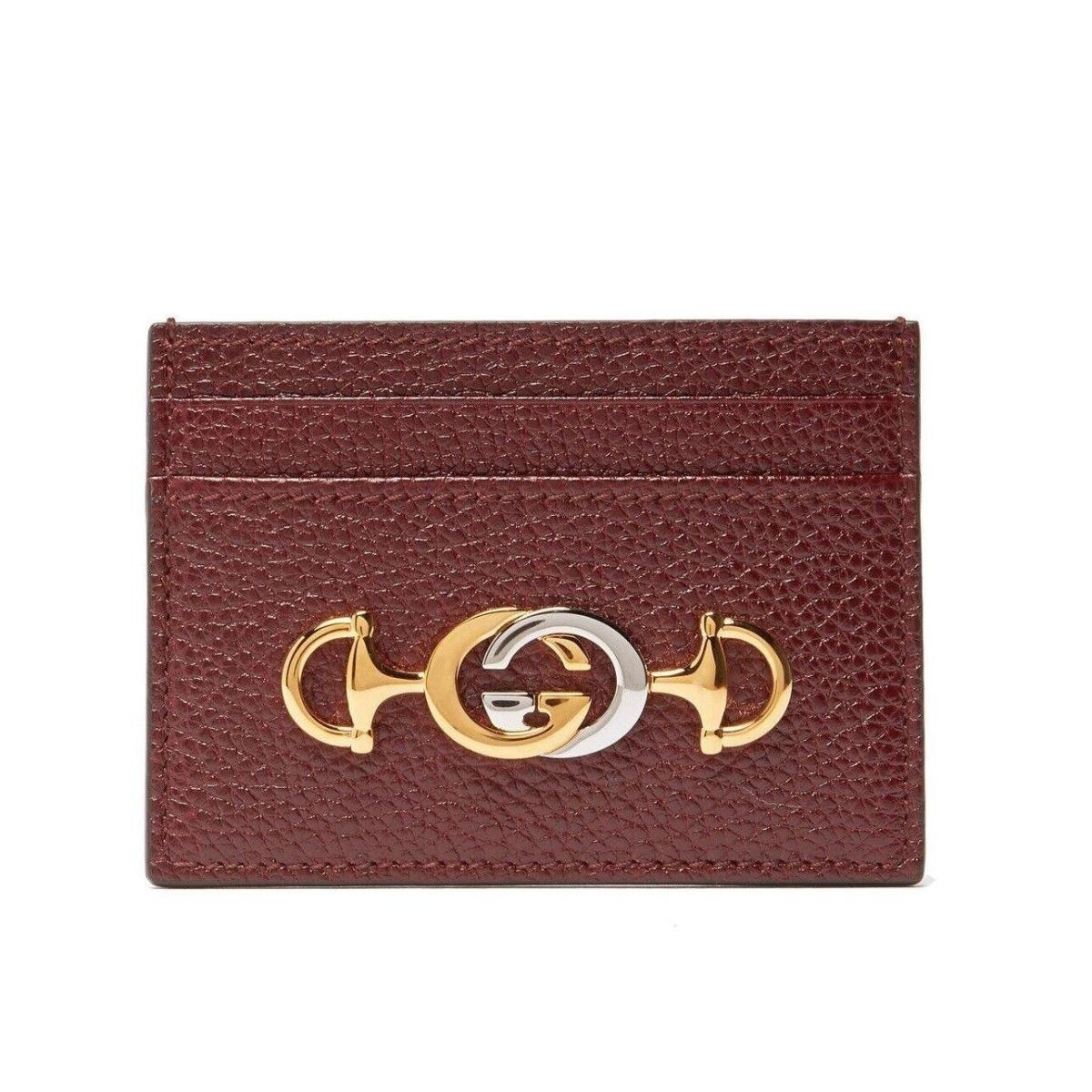 Gucci Zumi Burgundy Leather Card Holder Wallet Metal GG Logo 570679 6629