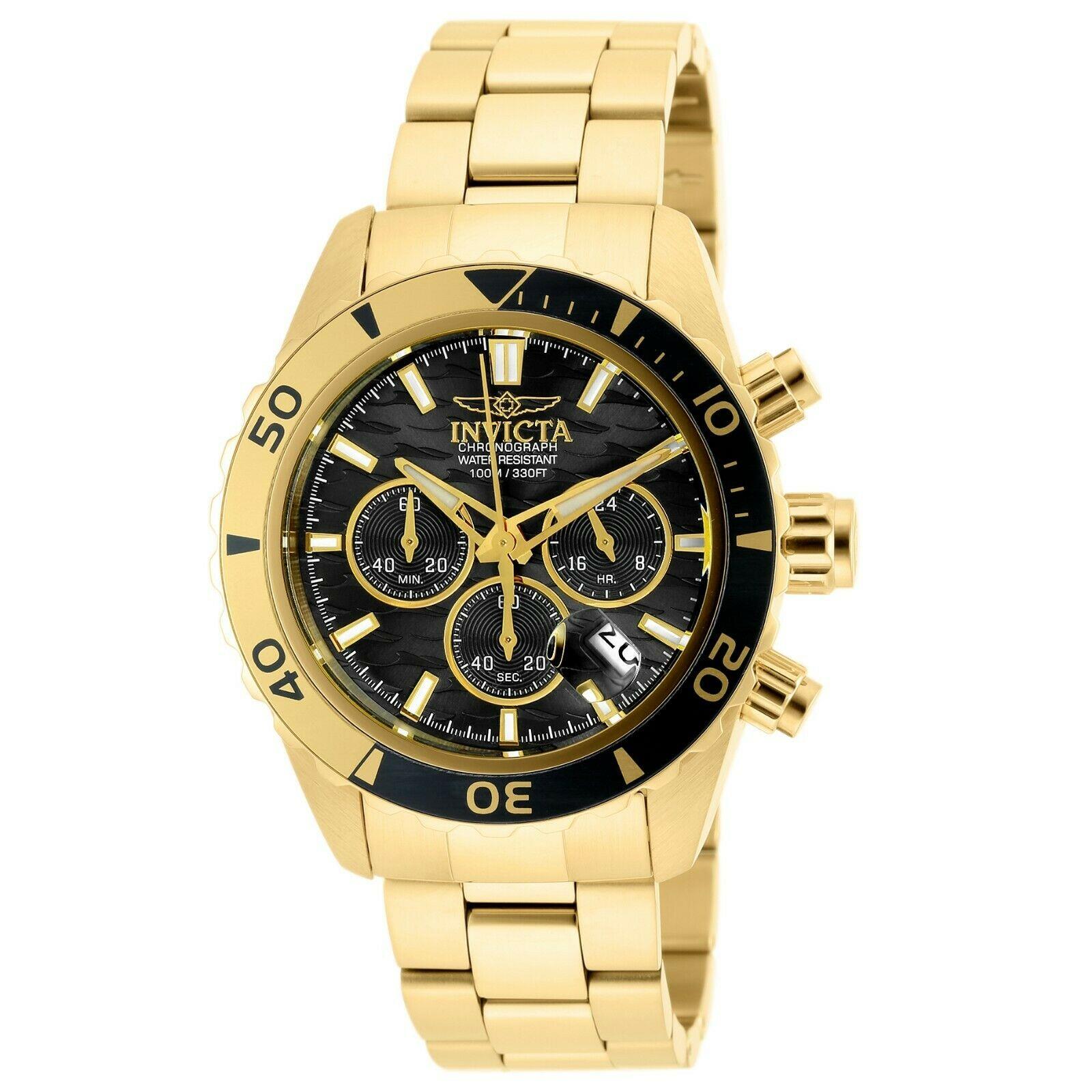 Invicta 20187 Pro Diver Men`s Watch 43MM Black Dial Quartz Gold ...