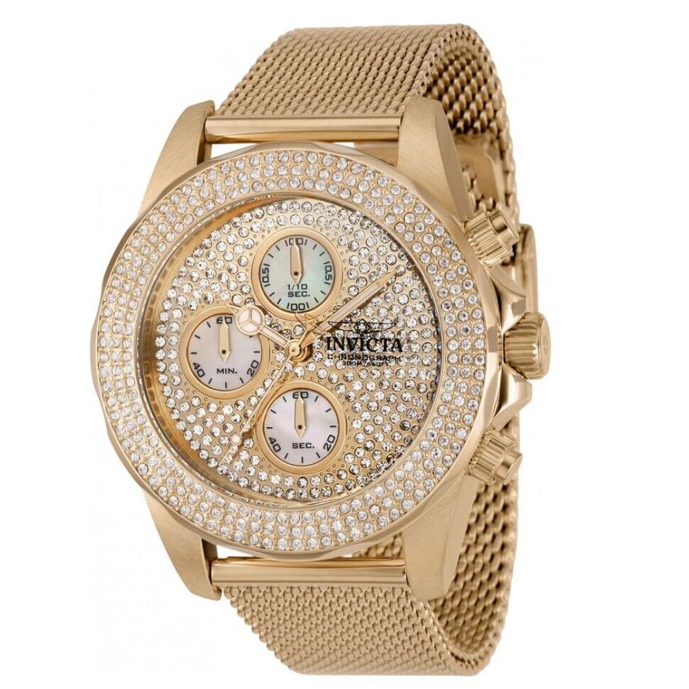 Invicta Pro Diver Women`s 40mm Rose Gold Pave Crystal Chronograph Watch 37861