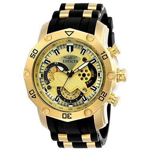 Invicta Men`s Gold Dial Steel Silicone Band Chrono Watch 23427