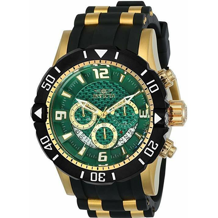 Invicta Pro Diver Chronograph Green Dial Black Rubber Strap Men`s Watch IN 23703