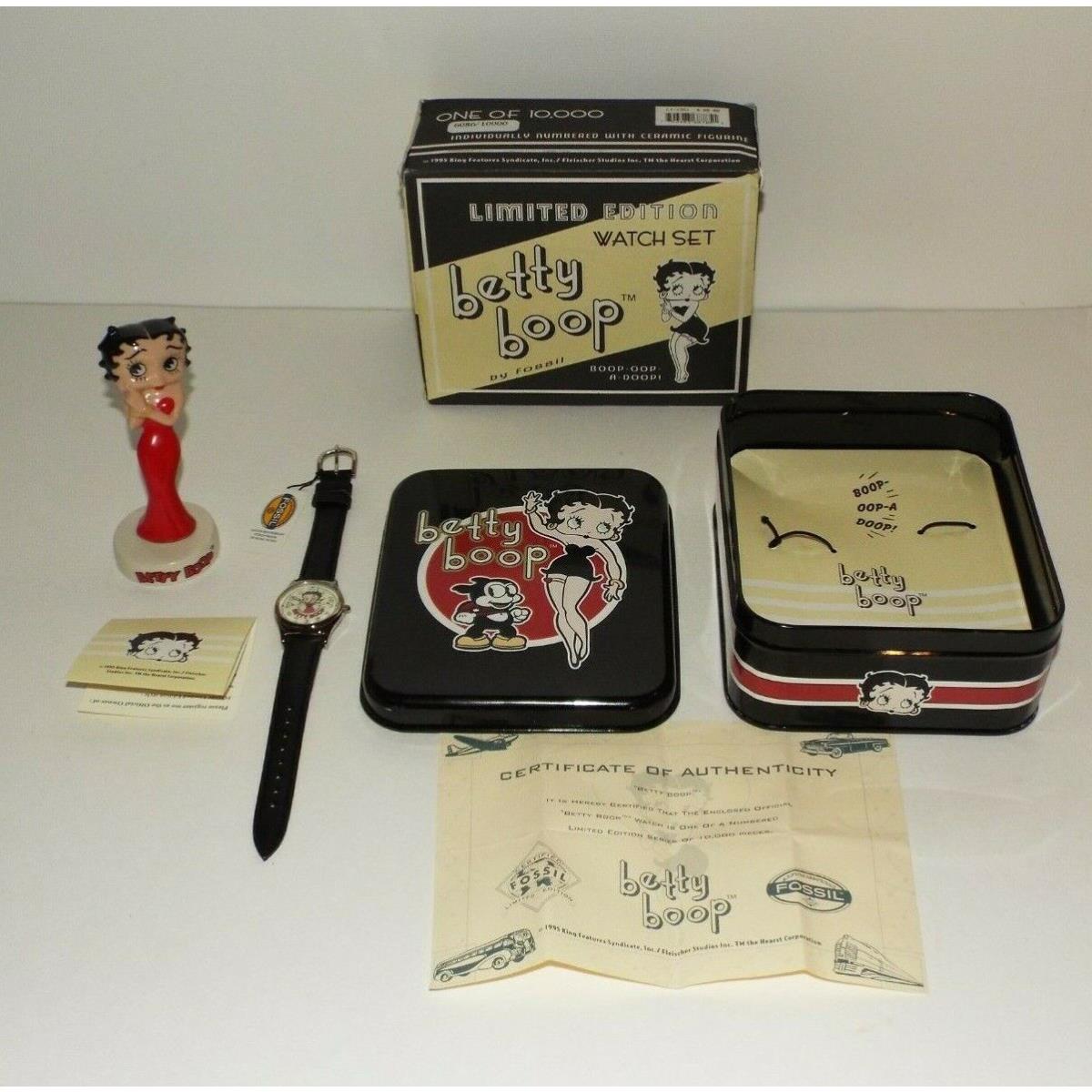 Betty Boop Limited Edition Watch Set with Ceramic Figurine Fossil Art So Cute