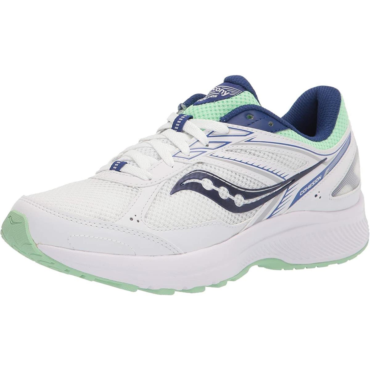 Saucony Women`s Cohesion 14 Running Shoes White/Navy/Mint