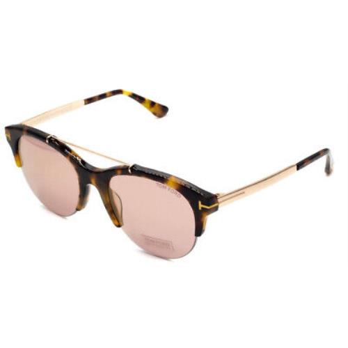 Tom Ford TF517 56Z Tortoise Havana Round Pink Mirror 55mm Women`s Sunglasses