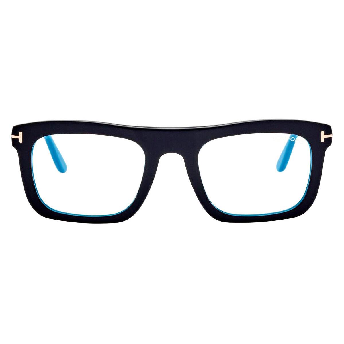 Tom Ford FT5757-B Eyeglasses Shiny Black/t Logo/blue Block 52