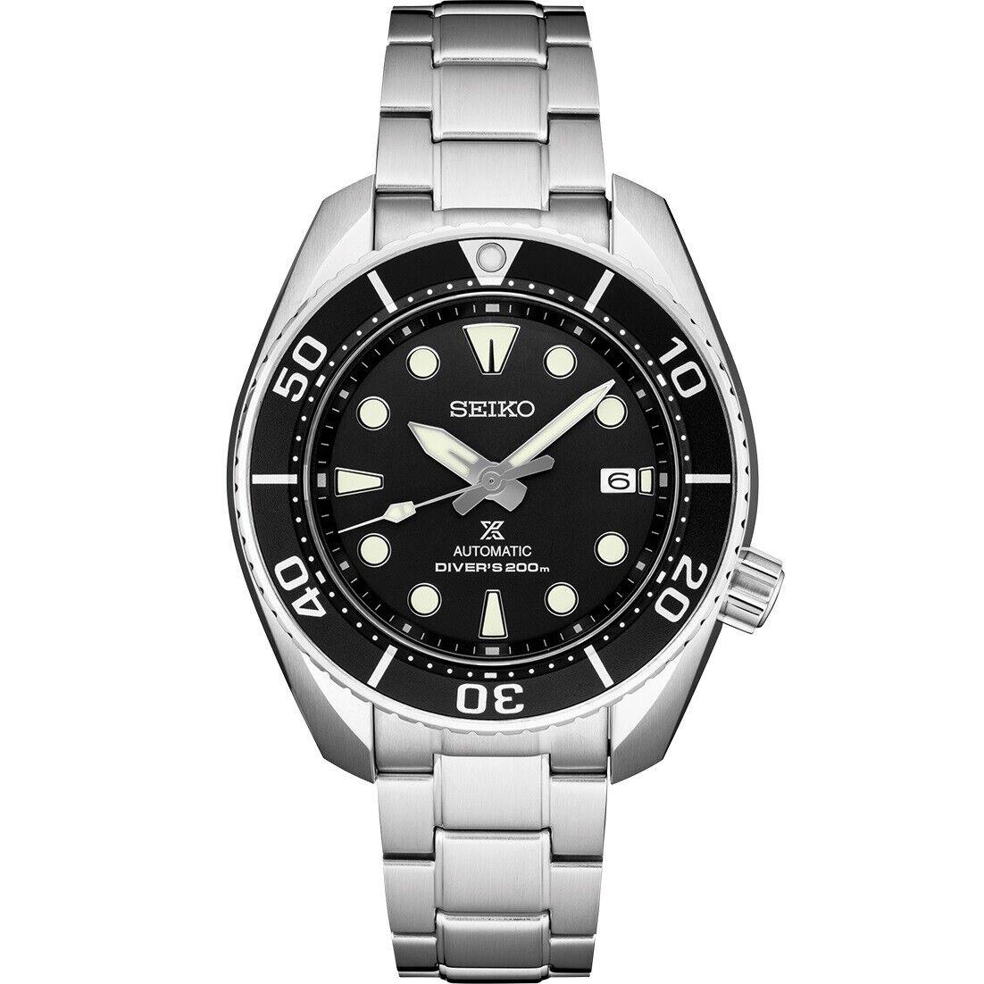 Seiko Prospex Sumo 200M Divers Black Dial Men`s Steel Bracelet Watch SPB101