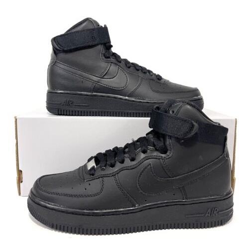 Nike Air Force 1 High LE GS `triple Black` Shoes DH2943 001 Size 4.5Y No Lid - Black