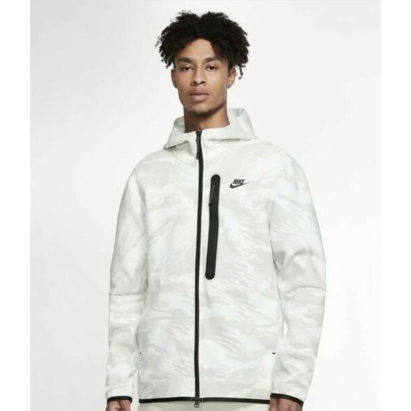 Nike Nsw Tech Fleece Camo Hoodie - CU4491 121 - White / Grey - Size: L