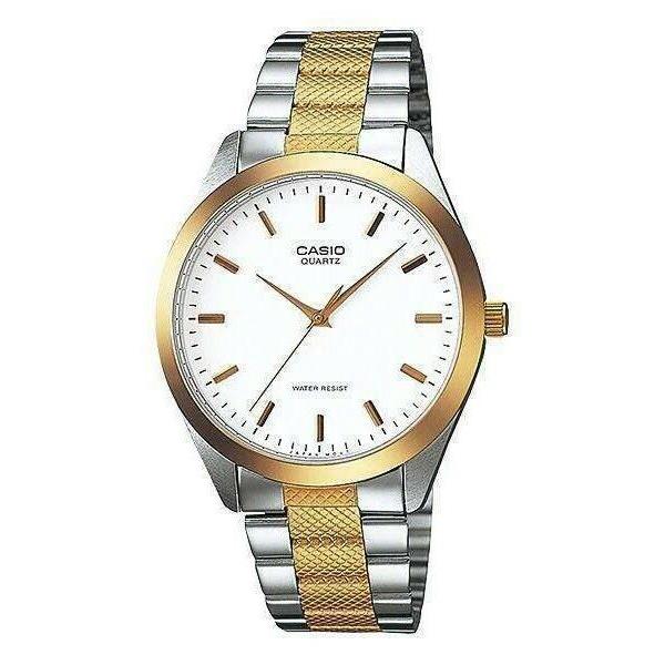 Casio Gold Silver 2 Two Tone White Dial Bracelet Watch MTP-1274SG-7ADF - Dial: White, Band: Gold, Silver, Bezel: Gold