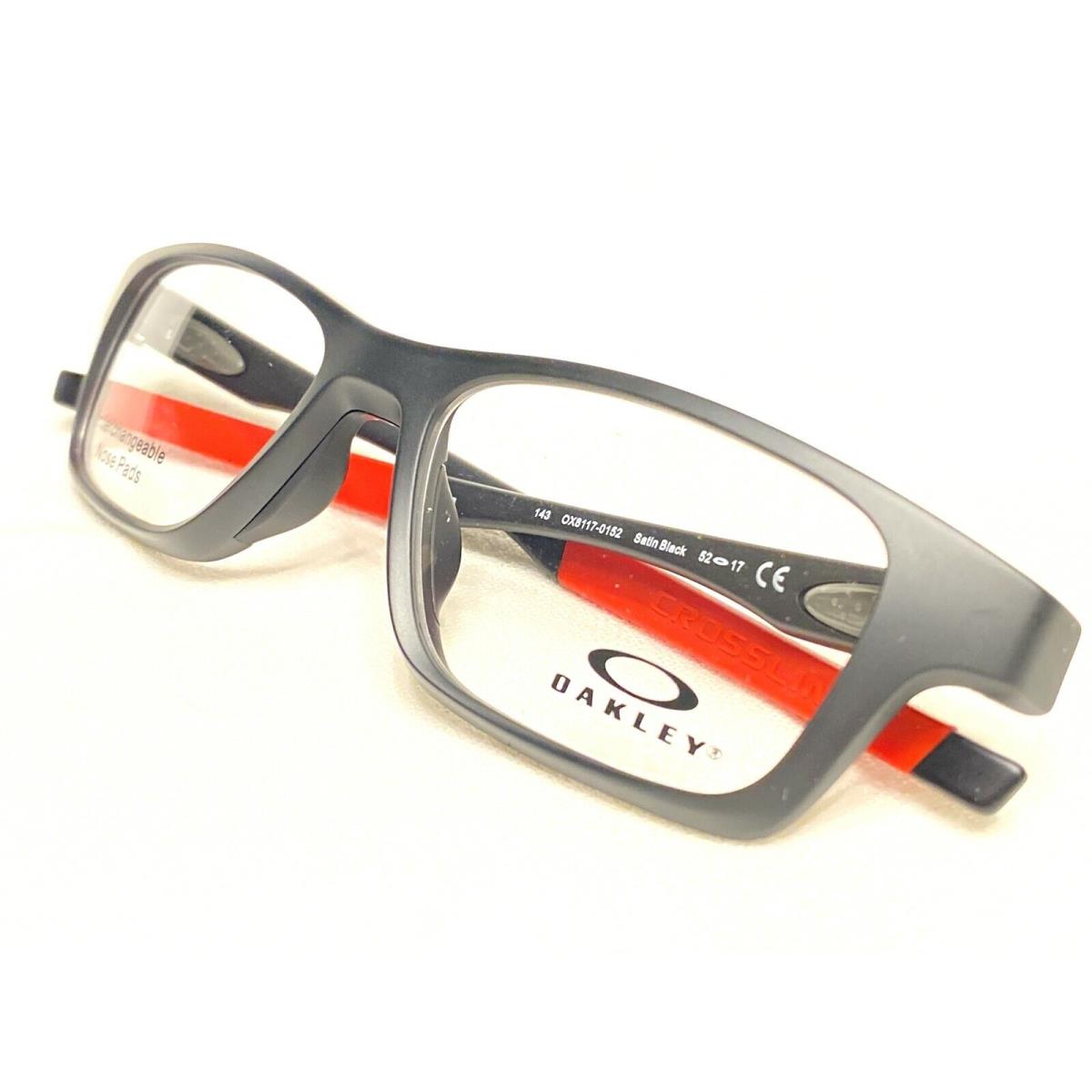 Oakley Crosslink OX8117-0152 Mens Satin Black Eyeglasses Frames 52/17-143 - Black & Red, Frame: Satin Black, Manufacturer: