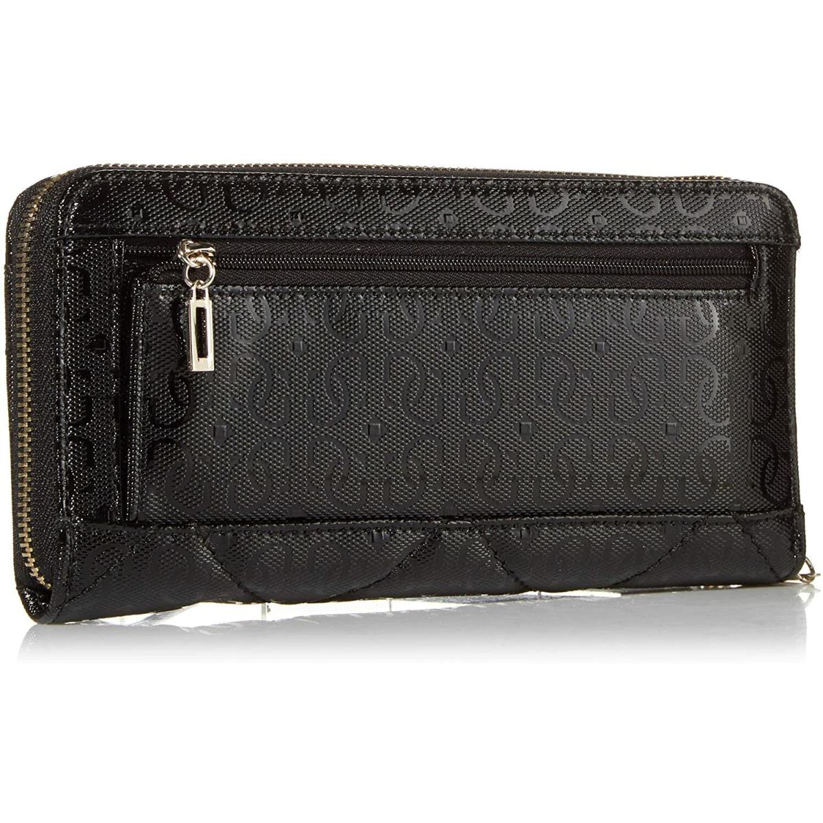 Guess Women`s Dilla Black Logo Patent Quilted Zip Around Wristlet Wallet