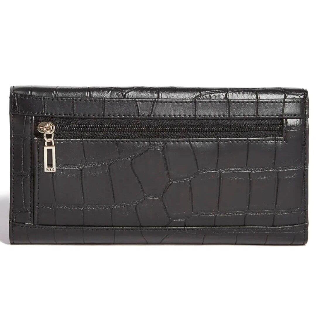 Guess Women`s Black Croc Embossed Stud Detail Large Wallet Clutch Bag