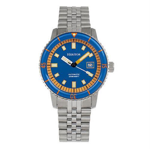Heritor Automatic Edgard Bracelet Diver`s Watch W/date - Navy/orange