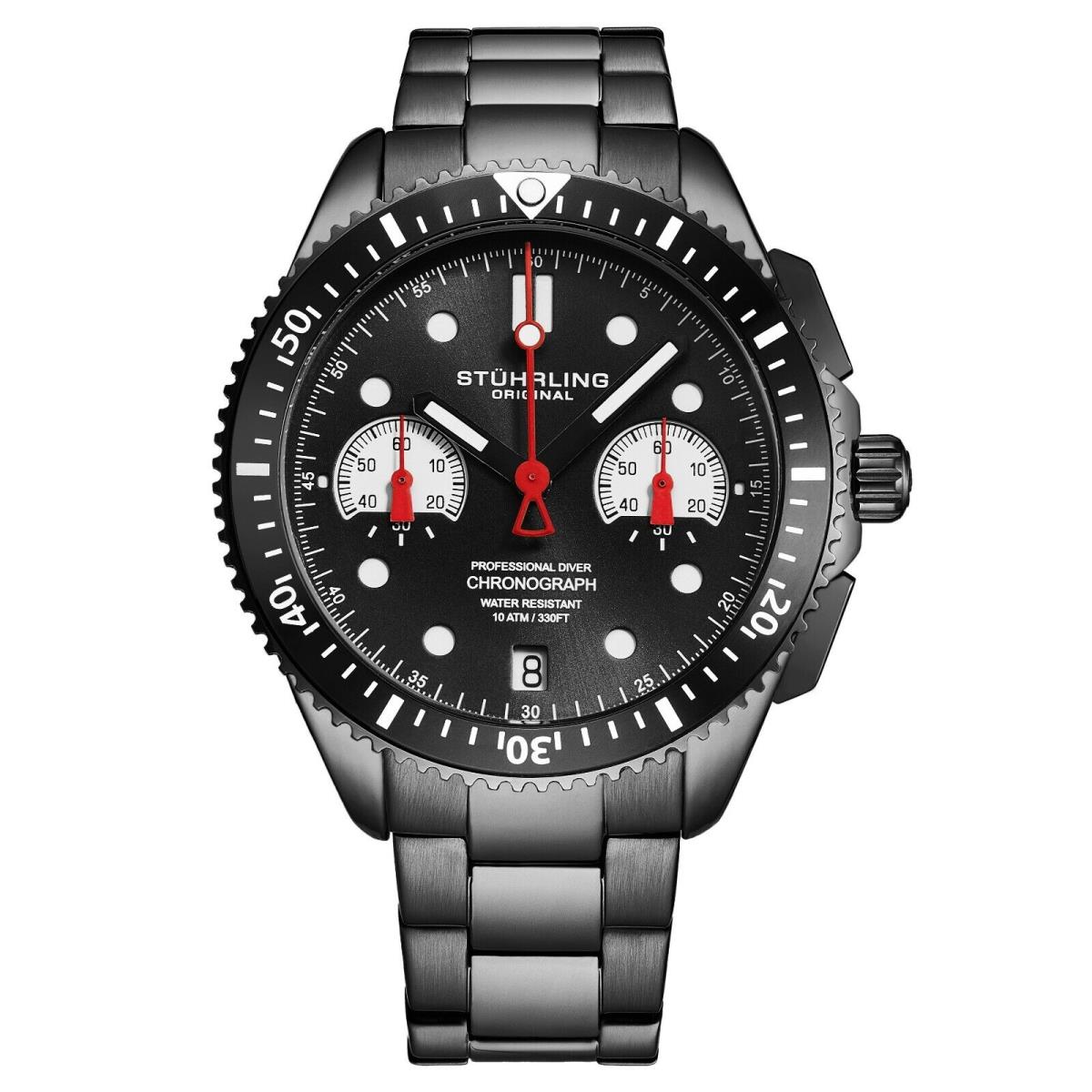 Stuhrling 4016 Men`s Chronograph Stainless Bracelet Heart Cam Reset System Watch
