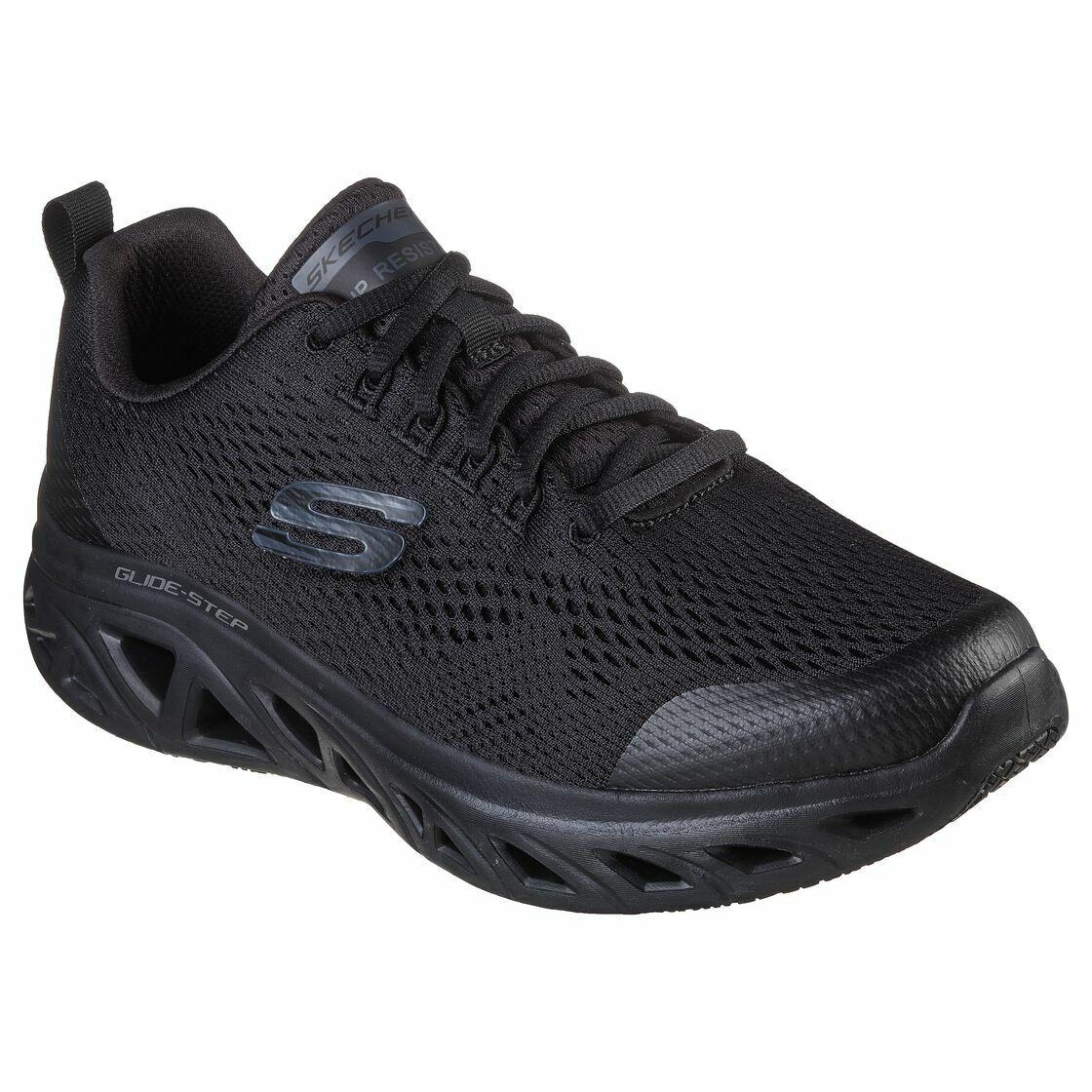 Skechers Work Glide Step Men Black Shoes Memory Foam Slip Resistant Soft 200081