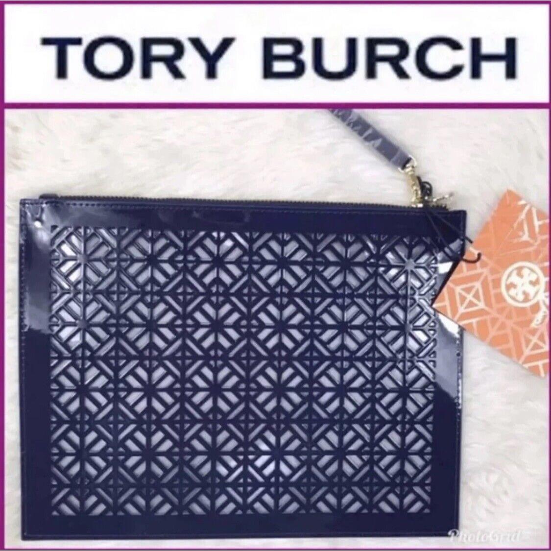 Tory Burch Pouch Clutch Limited Edition Lace Cut Bag Purse Travel Blue
