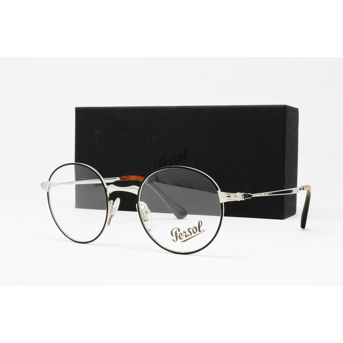 Persol Eyeglasses PO2451V-1074 Round Silver Black Frames 49mm