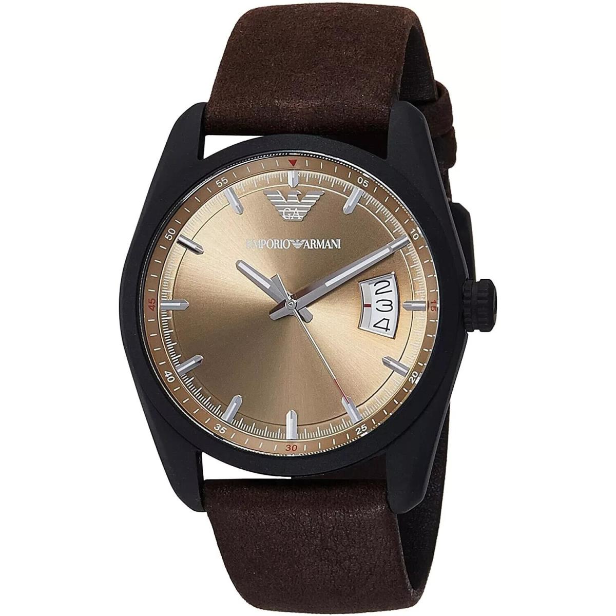 Emporio Armani Sportivo AR6081 Black Case Beige Dial Brown Leather Strap