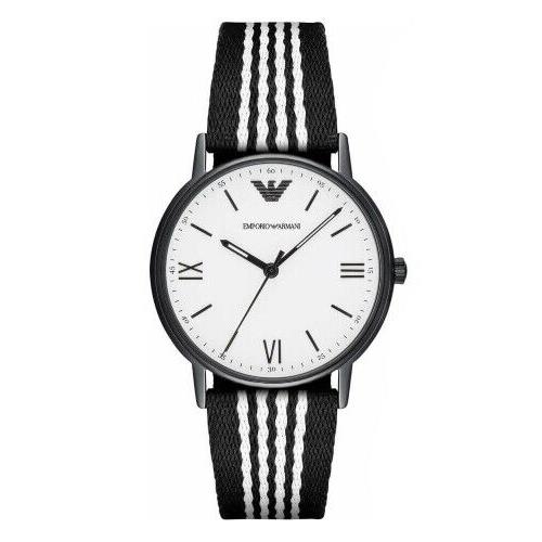 Emporio Armani AR80004 Black Case White Dial Nylon Strap Mens Watch