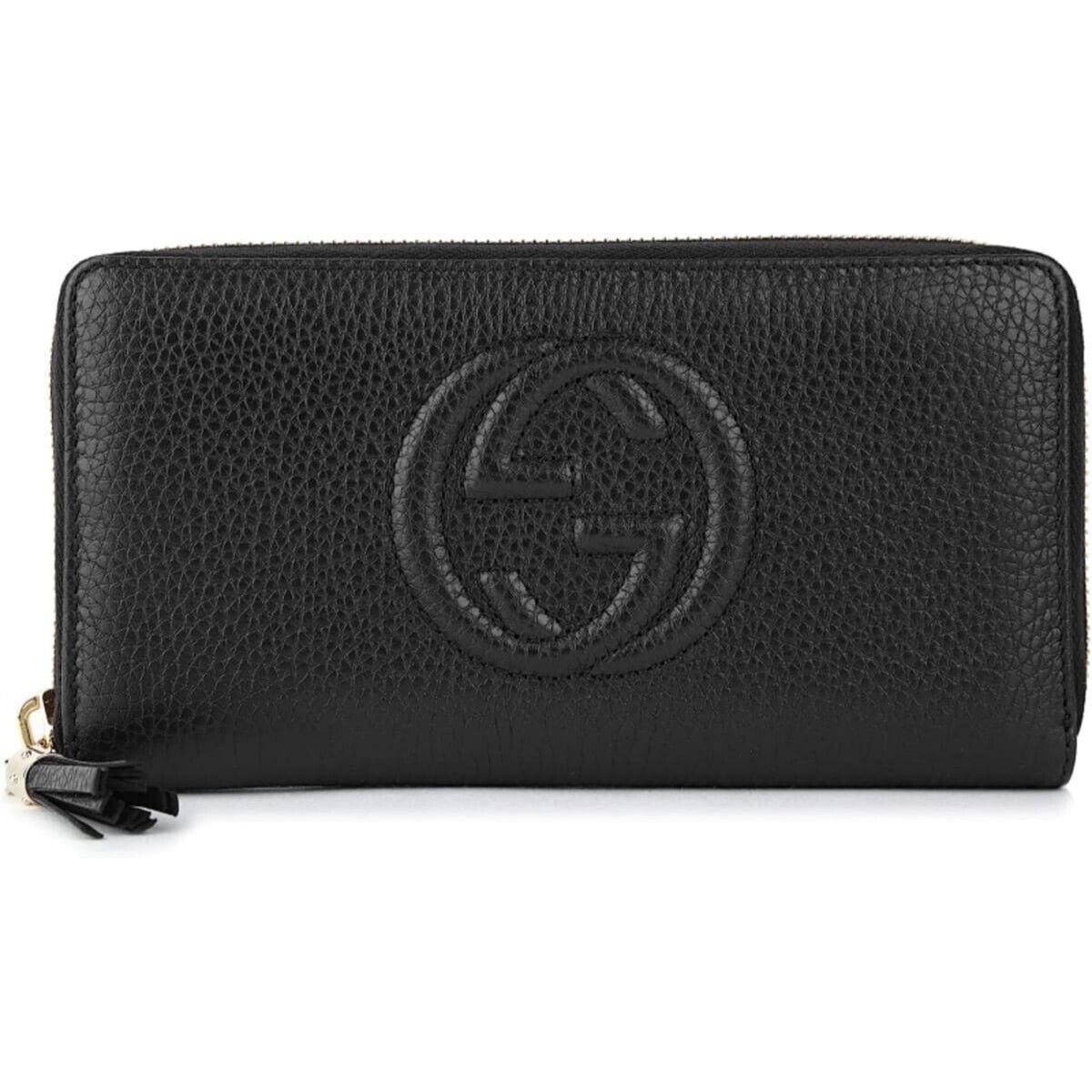 Gucci Soho GG Leather Black Long Wallet Zip Around Large Italy Handbag Purse
