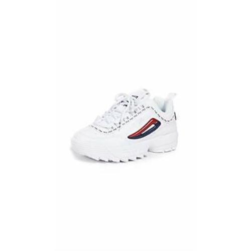 Fila Women`s Disruptor II Premium Repeat Sneakers White Navy Red 7. M US