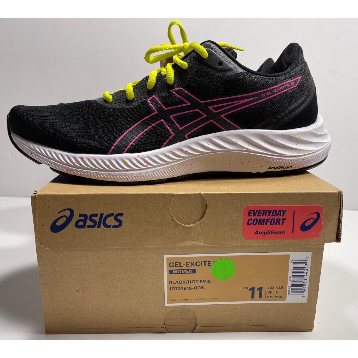 Asics Gel Excite 8 Black Hot Pink Women`s Running Shoes 1012A916-006 Size 11