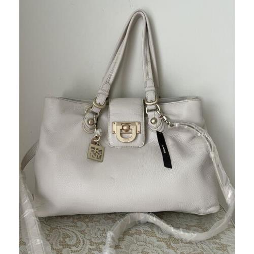 Dkny Pebble Leather Crossbody Drawstring Tote Bag Purse Satchel Ivory Lock