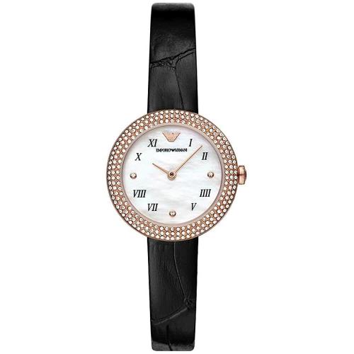 Emporio Armani AR11356 Rose Gold Tone White Mop Dial Leather Band Womens Watch