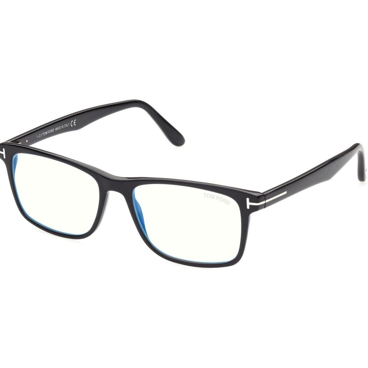 Tom Ford FT5752FB 001 Shiny Black Blue Block Square Men`s Eyeglasses