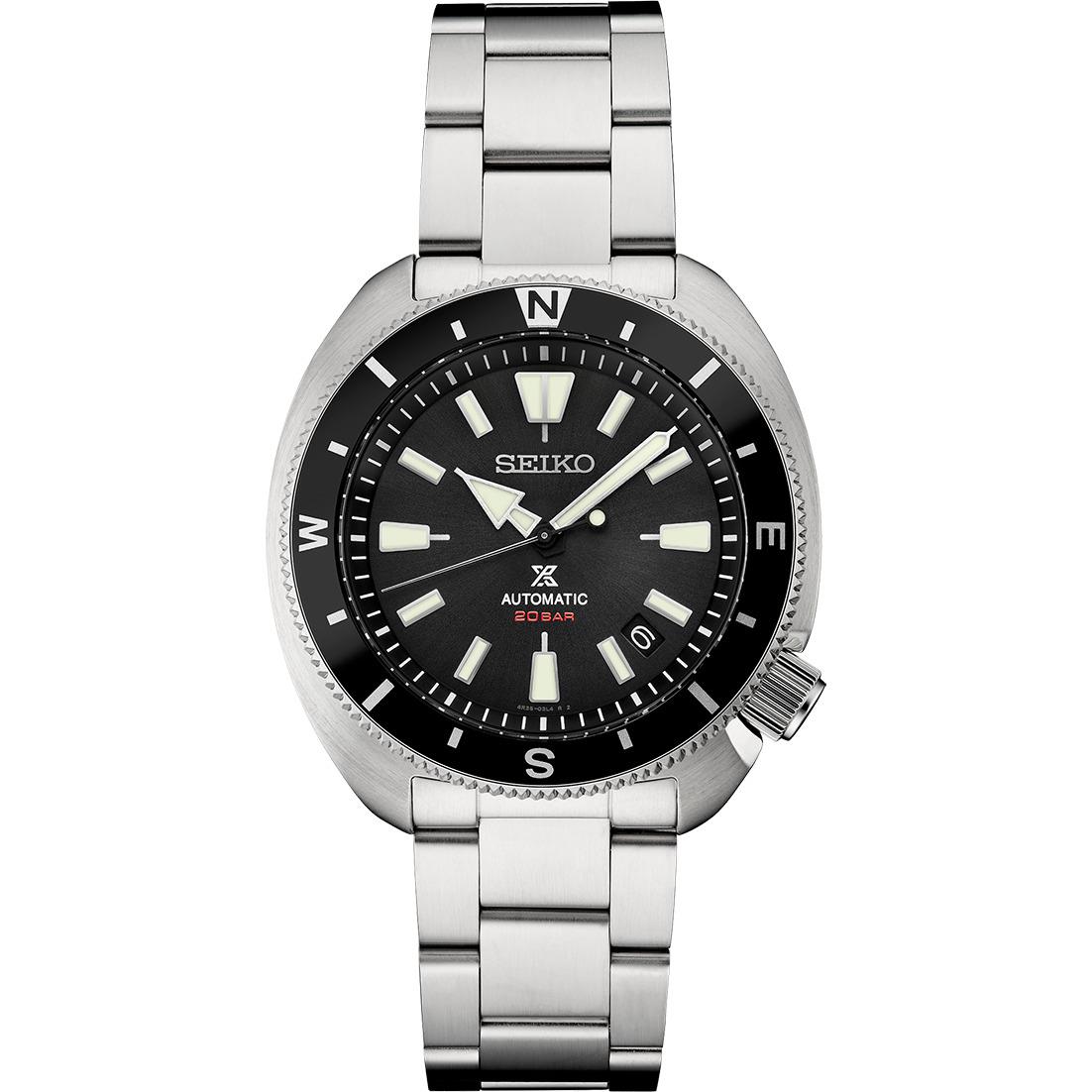 Seiko SRPH17 Prospex 42mm Steel Black Dial Date 200M Diver Automatic Men`s Watch - Black, Dial: Black, Band: Silver