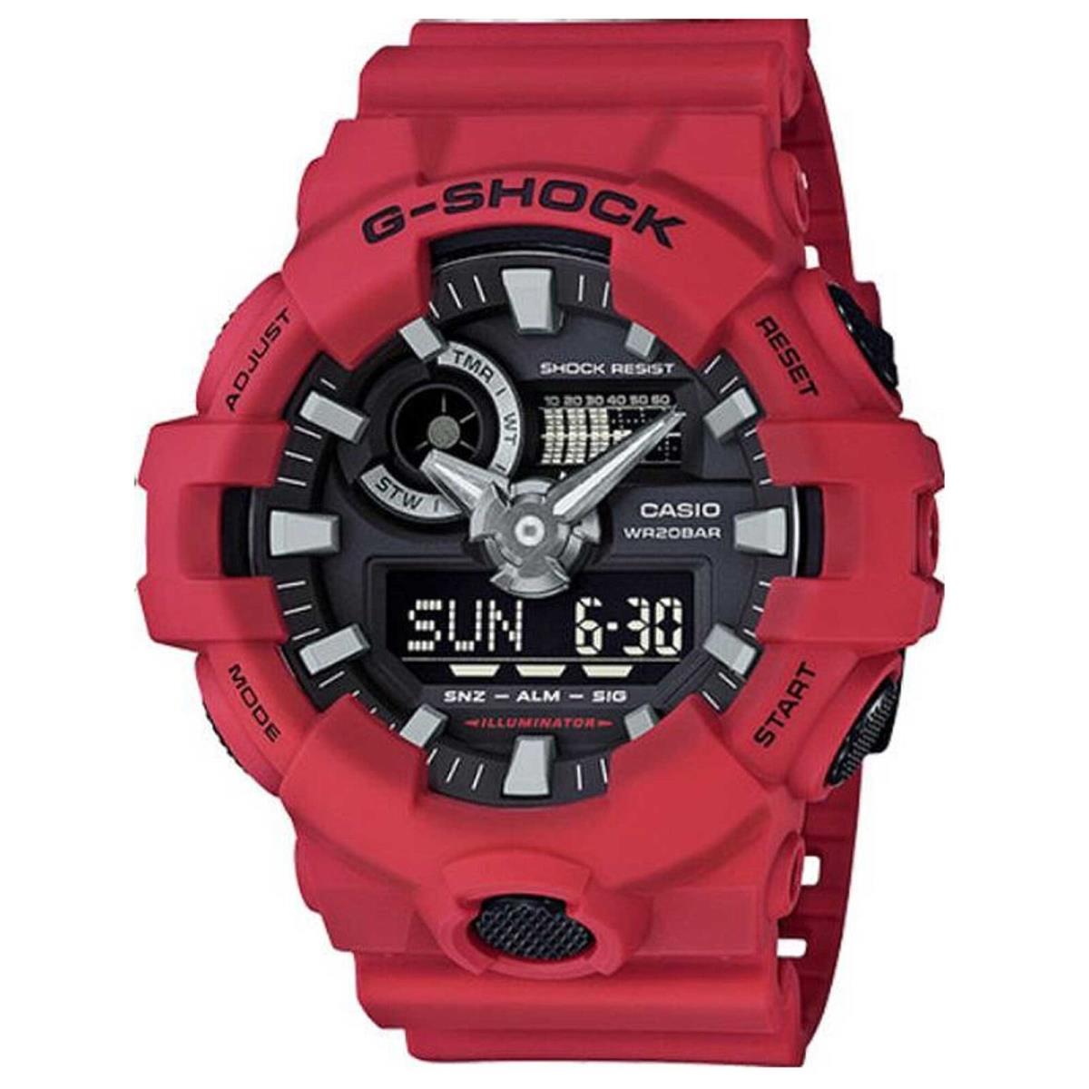 Casio Men`s Watch G-shock Quartz Black Analog-digital Dial Red Strap GA700-4A