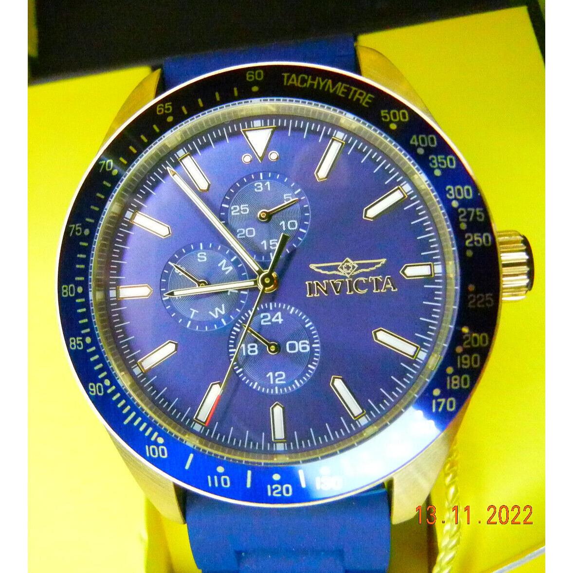 Invicta Aviator Men`s 10-ATM Quartz SS Analog Sport Watch-runs - Dial: Blue, Band: Blue, Manufacturer Band: BLUE