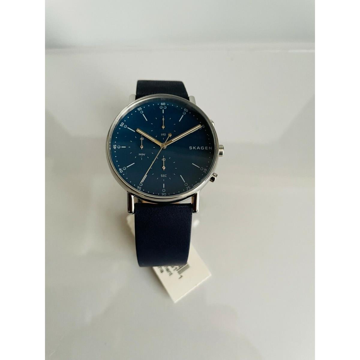 Skagen SKW6463 Men`s Signatur Blue Dial Chronograph Blue Leather Strap Watch
