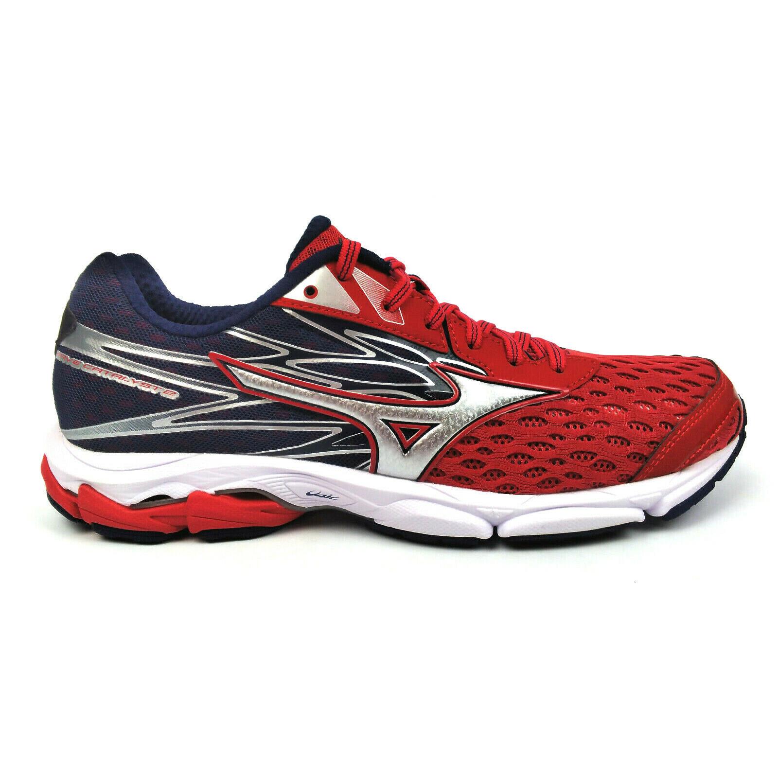 Mizuno Wave Catalyst 2 Men`s Lace Up Lightweight Running Athletic Shoes Black / Silver  / Red