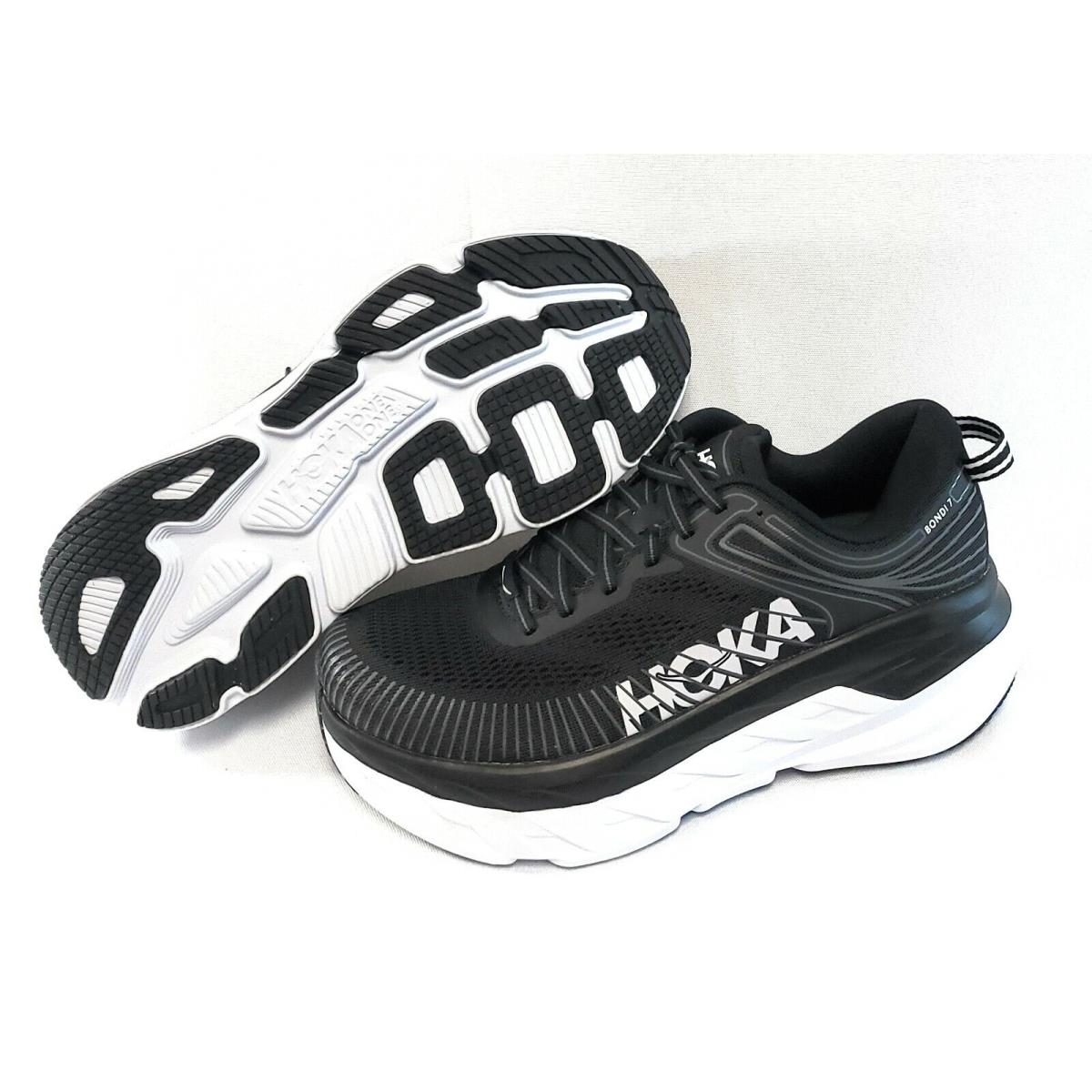 Womens Hoka One One Bondi 7 Wide 1110531 Bwht Black White Running Sneakers Shoes