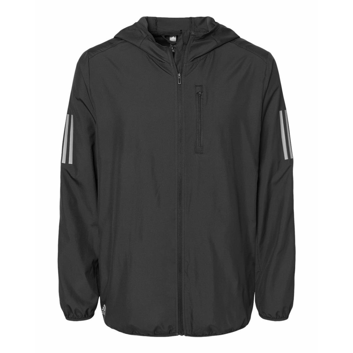 Adidas Men`s Size S-4XL 3-Stripes Hooded Full-zip Windbreaker Wind Jacket Black