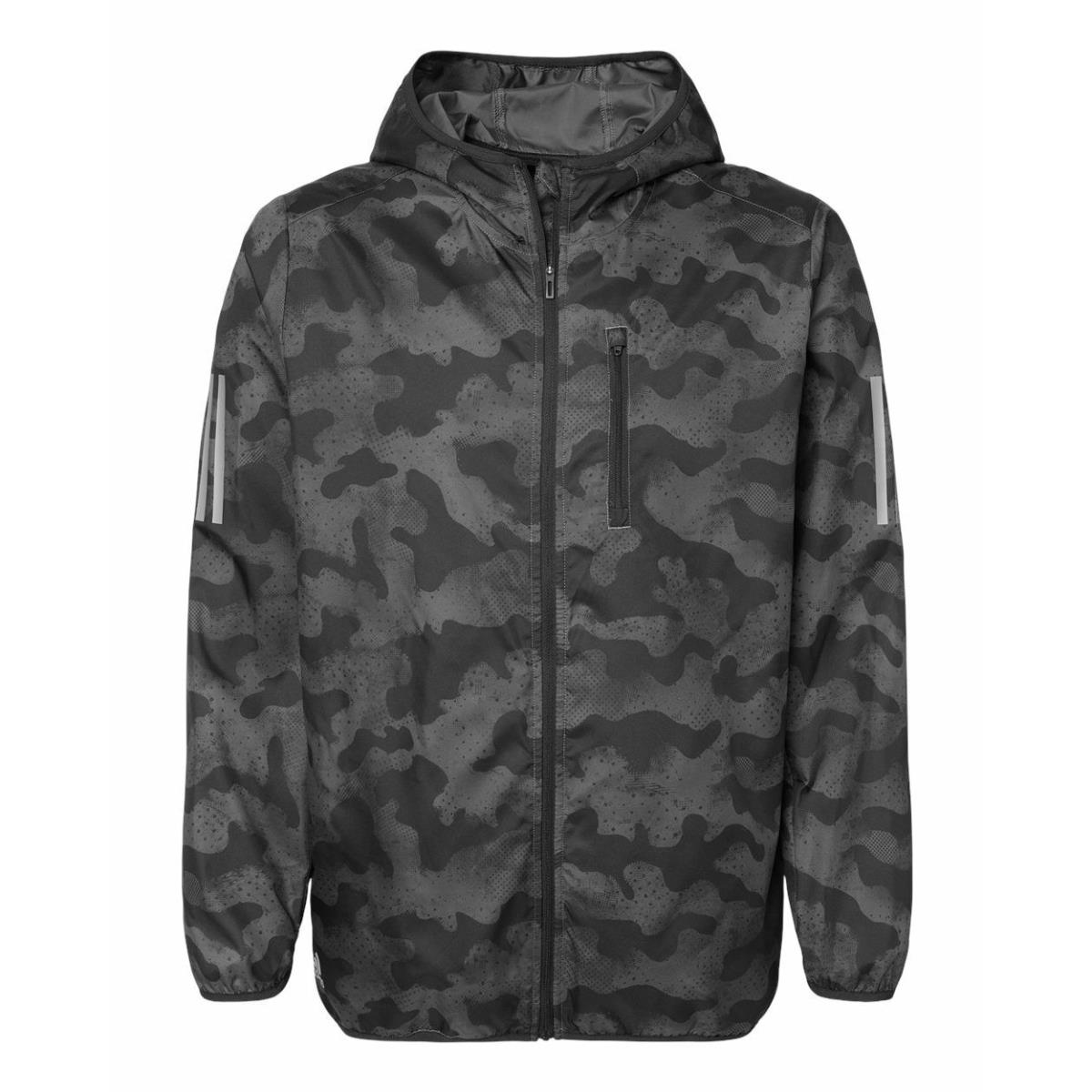 Adidas Men`s Size S-4XL 3-Stripes Hooded Full-zip Windbreaker Wind Jacket Grey Camo