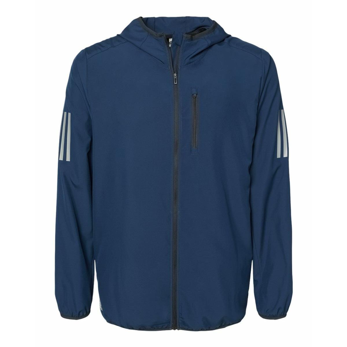 Adidas Men`s Size S-4XL 3-Stripes Hooded Full-zip Windbreaker Wind Jacket Navy