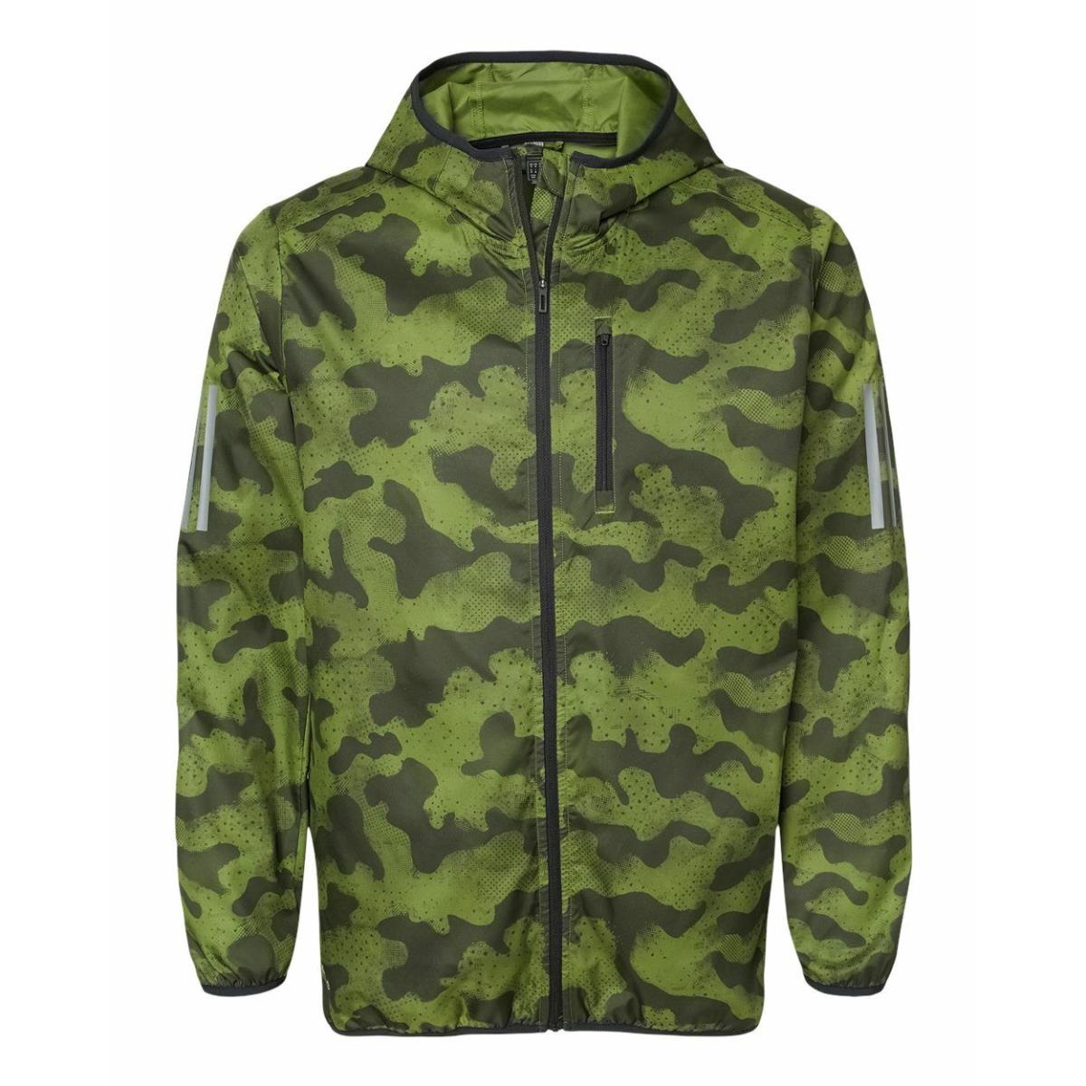 Adidas Men`s Size S-4XL 3-Stripes Hooded Full-zip Windbreaker Wind Jacket Olive Earth Camo