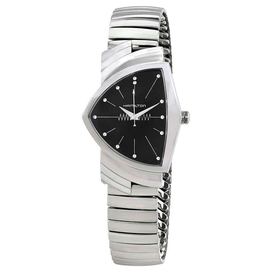 Hamilton Ventura L Black Dial Asymmetric Men`s Watch H24411232 - Dial: Black, Band: Silver, Bezel: Silver