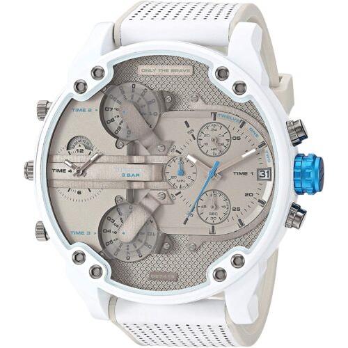 Diesel MR Daddy 2.0 Men`s White Silicone Ceramic Plated Chronograph Watch DZ7419 - Dial: Gray, Band: Gray, Bezel: White