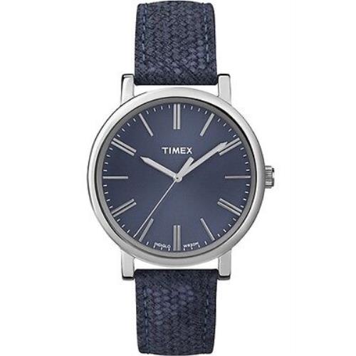 Timex Silver Tone Blue Leather Band Blue Round Dial Watch T2P171