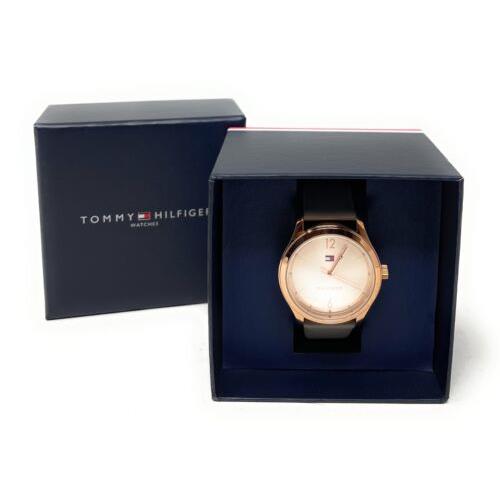 Tommy Hilfiger Ladies Gray Leather Strap Rose Gold Dial Watch 1782311