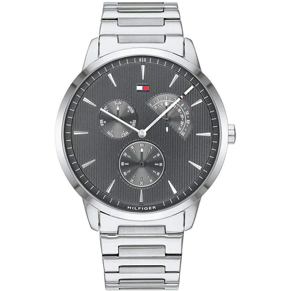 Tommy Hilfiger 1710385 Silver Tone Gray Day Date Dial Mens Dress Watch