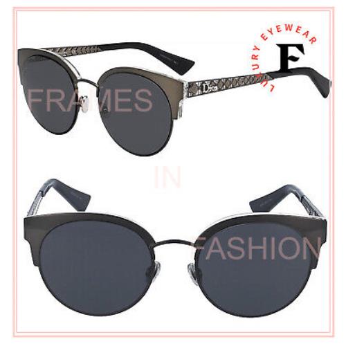 Christian Dior Dioramamini Ruthrnium Blue Metal Cat Eye Sunglasses Women Mini - 807IR, Frame: Gray, Lens: Blue