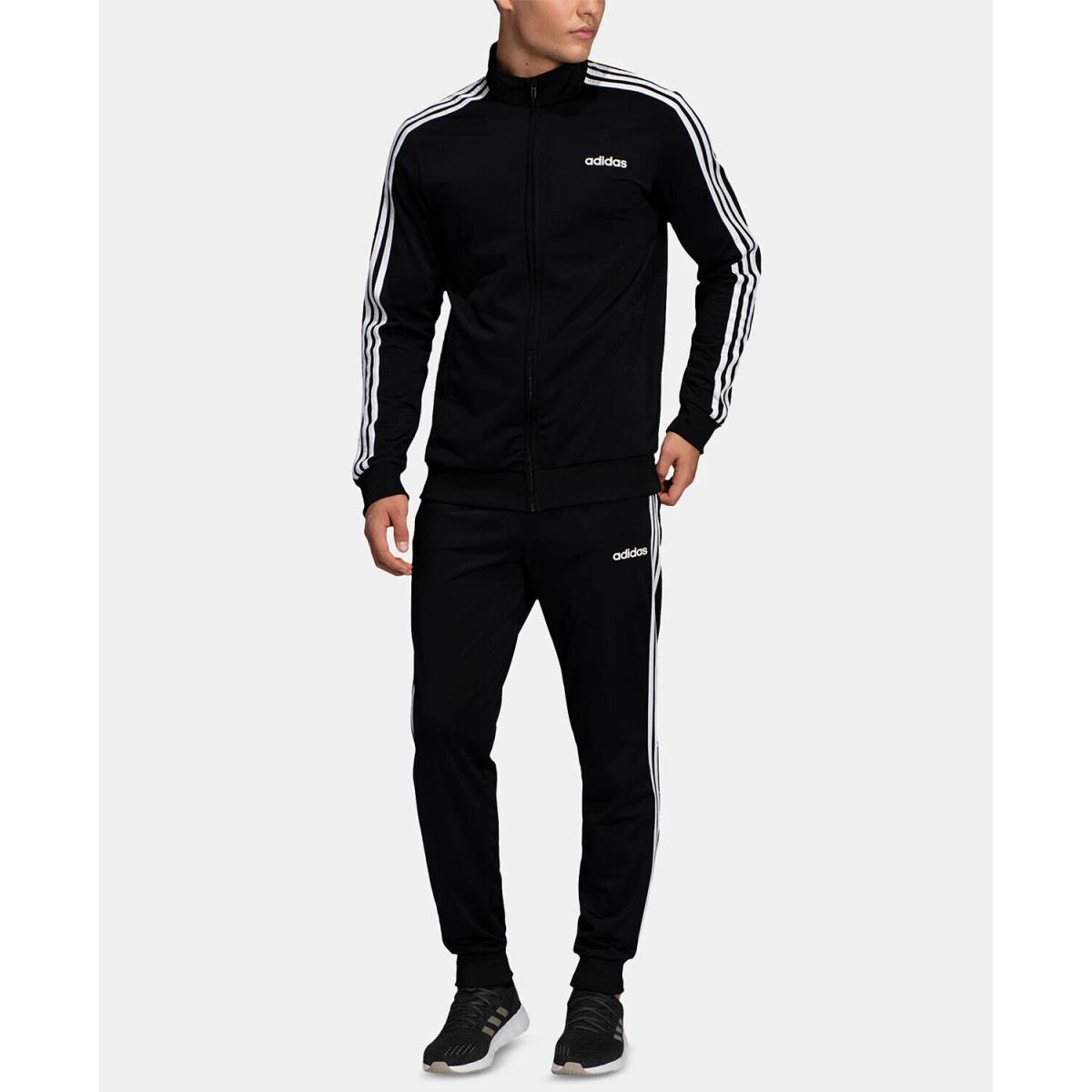 Adidas Mens Essentials 3-stripes Tricot Tracksuit Jacket + Pants Set Black M
