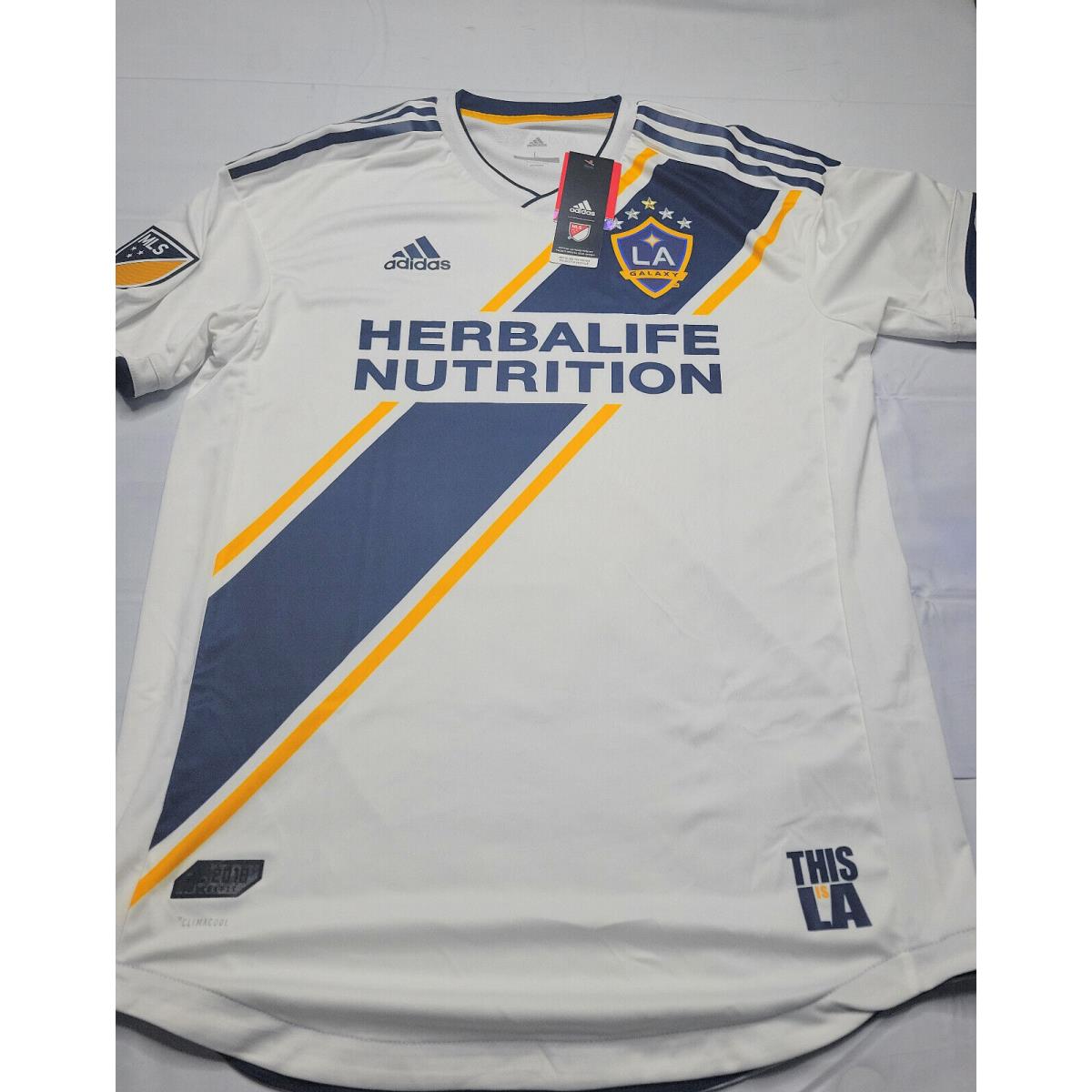 Adidas Men`s La Galaxy Primary Home Jersey White/navy Size Large