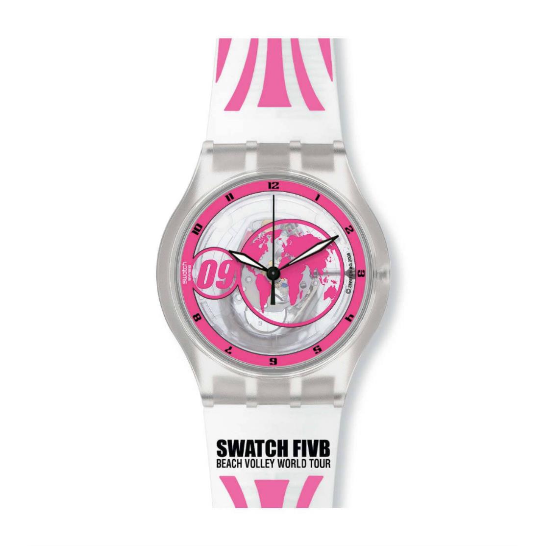 Swatch SUMK105 Earth Line Pink and White Silicone Womens Watch
