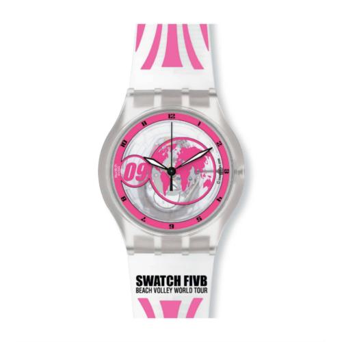Swatch SUMK105 Earth Line Pink and White Silicone Womens Watch - Dial: , Band: Pink, White, Bezel: