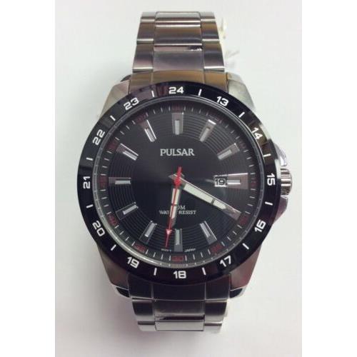 Pulsar Men`s Three Hand Date Stainless Steel Black Dial Watch PH9055X